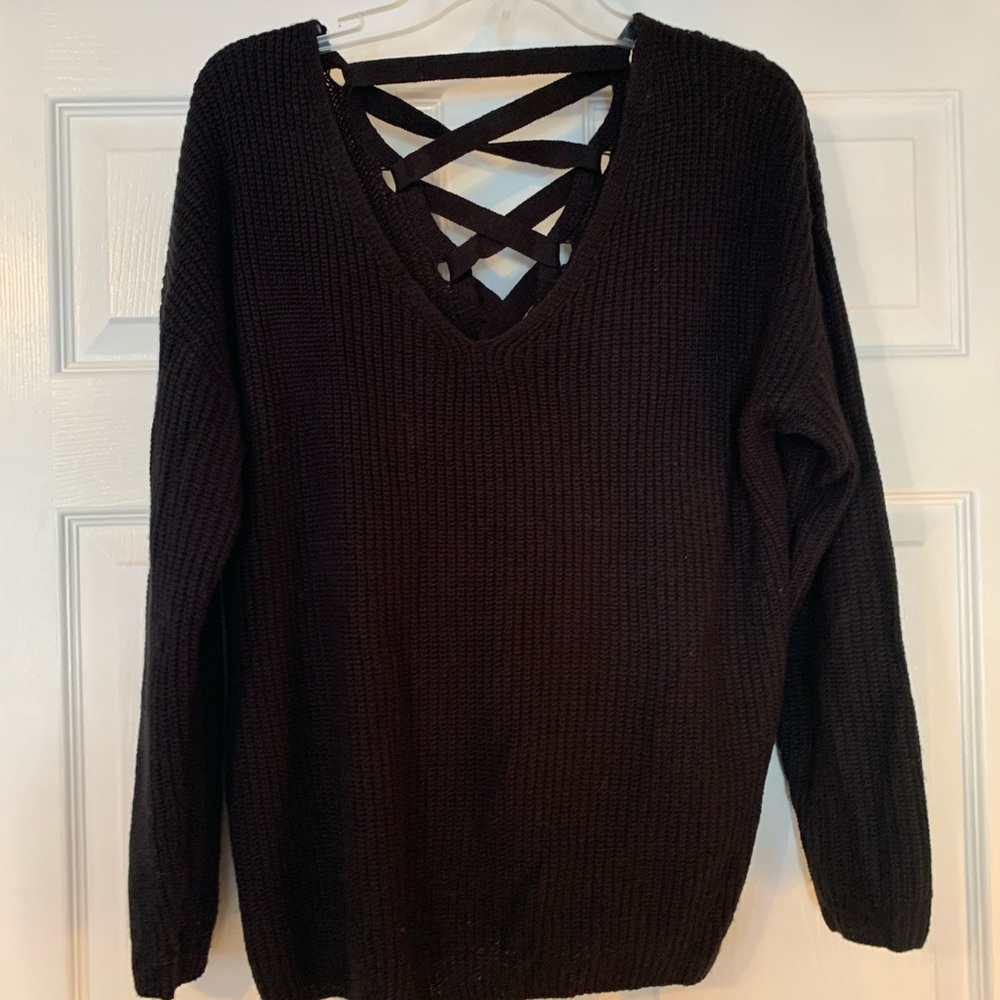 Willow & Clay black sweater w/ back lace up detail - Picture 5 of 7